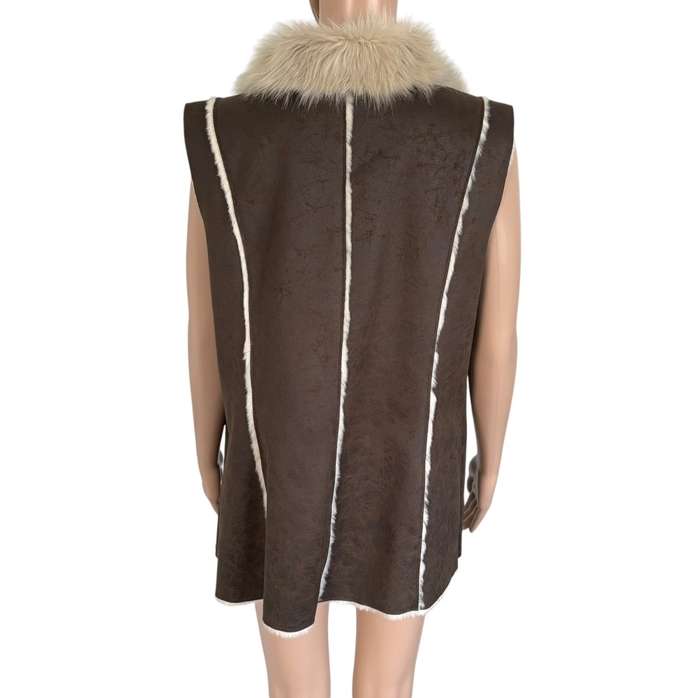 INC International Concepts Y2K Brown Faux Suede Fur Vest L Penny Lane Afghan - Picture 7 of 11